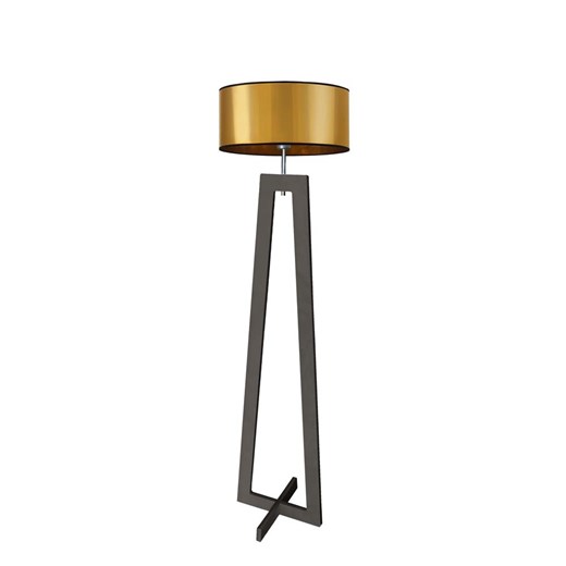 Czarna lampa stojąca z drewna ze złotym kloszem BALI MIRROR ze sklepu Lysne w kategorii Lampy podłogowe - zdjęcie 181885231