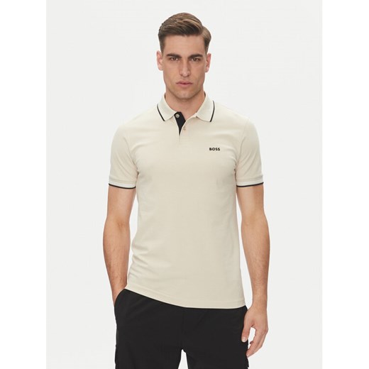 BOSS Polo Paul 50506193 Beżowy Slim Fit ze sklepu MODIVO w kategorii T-shirty męskie - zdjęcie 181893200