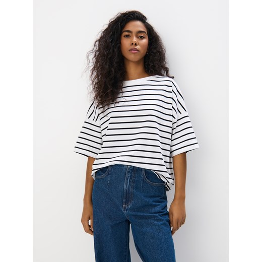 Mohito - Bawełniany t-shirt w paski - biały Mohito L Mohito