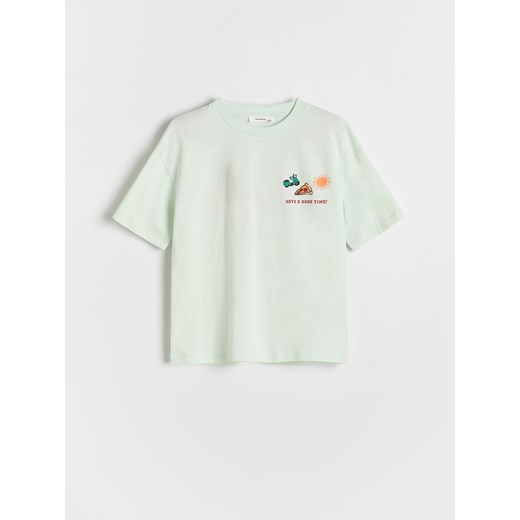Reserved - Bawełniany t-shirt z nadrukiem - jasnozielony ze sklepu Reserved w kategorii T-shirty chłopięce - zdjęcie 181912810