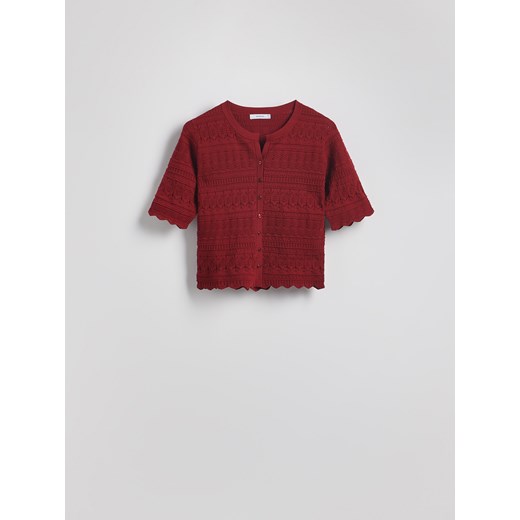 Reserved - Ażurowa bluzka z dodatkiem wiskozy - karminowy Reserved L Reserved