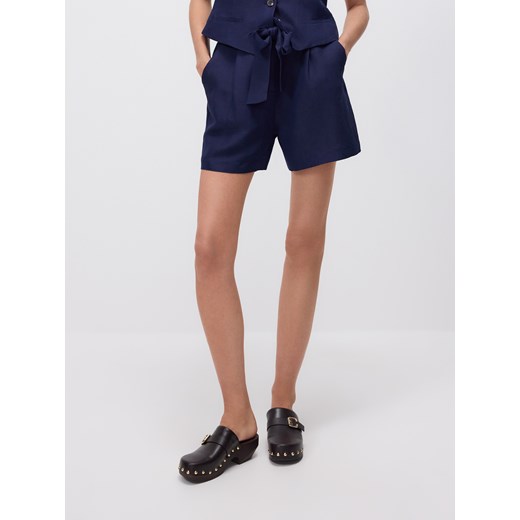 Reserved - Szorty z lnem - granatowy Reserved M Reserved
