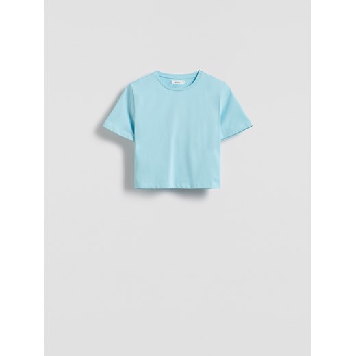 Reserved - Bawełniany crop top - jasnoturkusowy ze sklepu Reserved w kategorii Bluzki damskie - zdjęcie 181914384