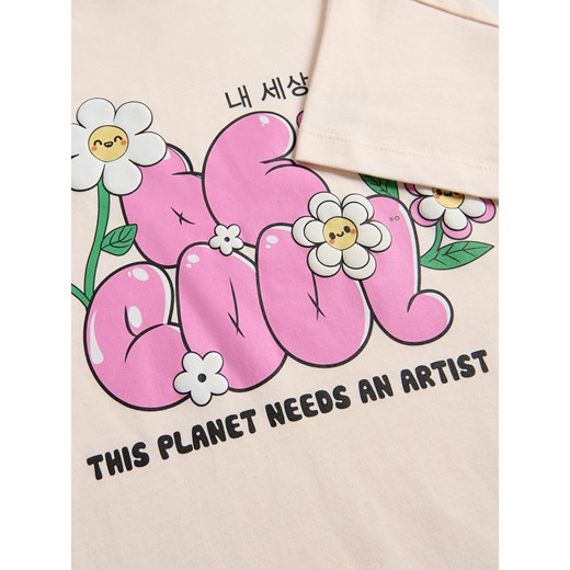 Reserved - Luźny t-shirt z nadrukiem - kremowy Reserved 134 (8 lat) Reserved