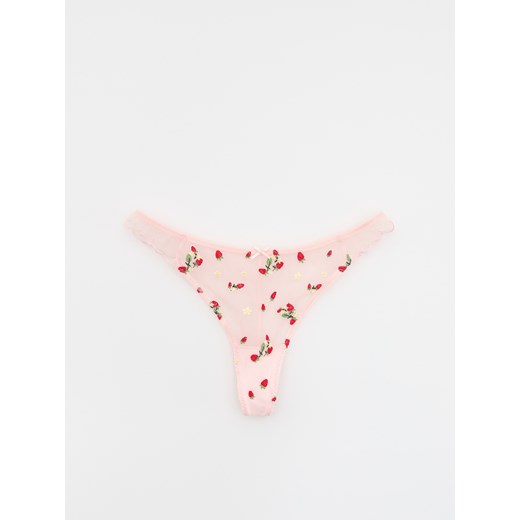 Reserved - Siateczkowe majtki z haftem - pastelowy róż Reserved M Reserved