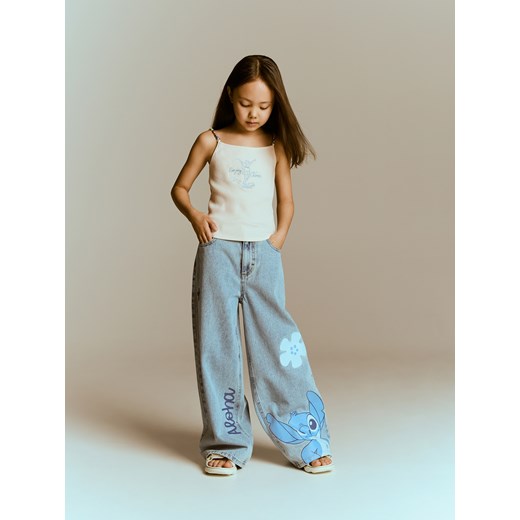 Reserved - Jeansy super wide leg Lilo i Stitch - niebieski Reserved 134 (8 lat) Reserved
