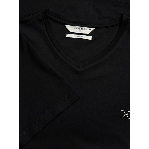 Reserved - T-shirt slim z dekoltem V - czarny Reserved M Reserved