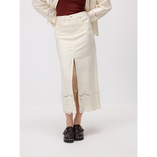 Reserved - Jeansowa spódnica midi - kremowy Reserved S Reserved