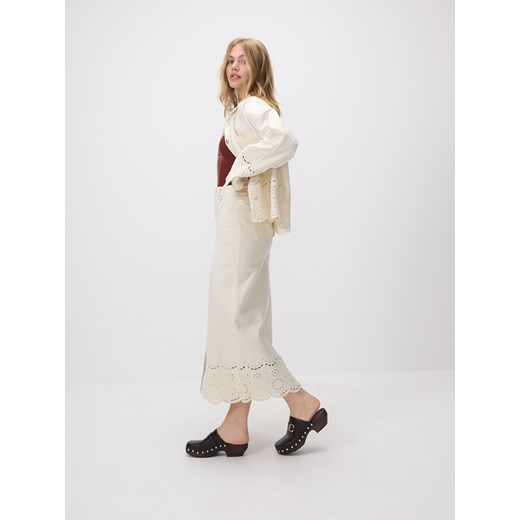Reserved - Jeansowa spódnica midi - kremowy Reserved M Reserved