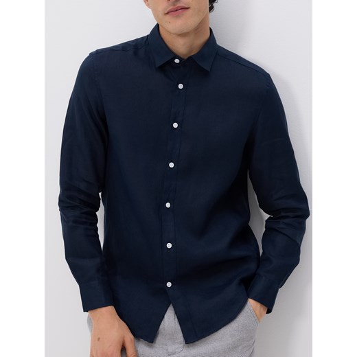 Reserved - Lniana koszula regular fit - granatowy Reserved XXL Reserved