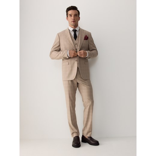 Reserved - Marynarka slim fit z wiskozą - beżowy ze sklepu Reserved w kategorii Marynarki męskie - zdjęcie 181917551