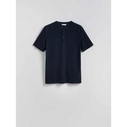 Reserved - T-shirt henley regular fit - granatowy Reserved S Reserved