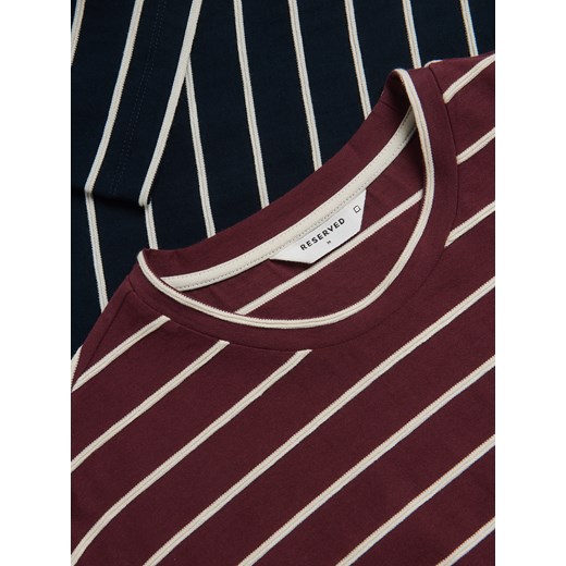 Reserved - T-shirt regular w paski - bordowy Reserved L Reserved