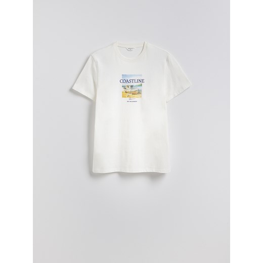 Reserved - T-shirt regular z nadrukiem - złamana biel ze sklepu Reserved w kategorii T-shirty męskie - zdjęcie 181918630