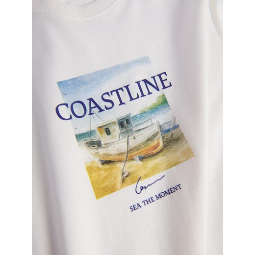 Reserved - T-shirt regular z nadrukiem - złamana biel Reserved XXL Reserved