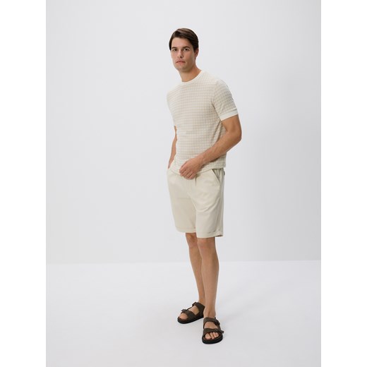 Reserved - Strukturalny t-shirt regular - beżowy Reserved S Reserved