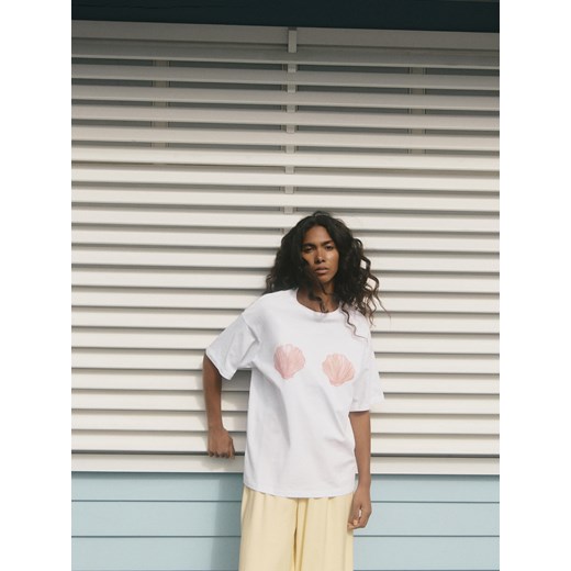 Reserved - Bawełniany t-shirt z nadrukiem - biały Reserved XS Reserved