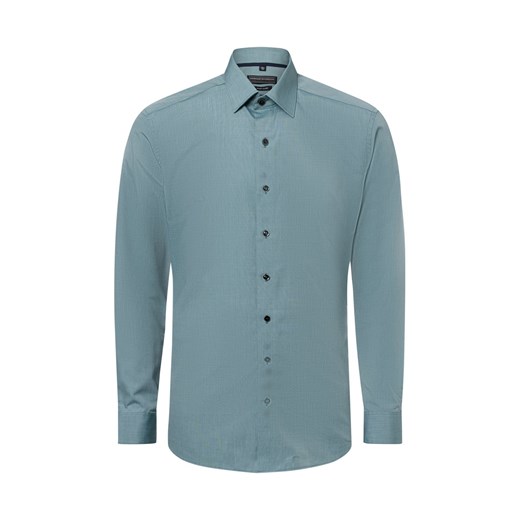 Finshley & Harding Męska koszula biznesowa - Easy Care Mężczyźni Modern Fit Bawełna seledynowy wypukły wzór tkaniny ze sklepu vangraaf w kategorii Koszule męskie - zdjęcie 181919601