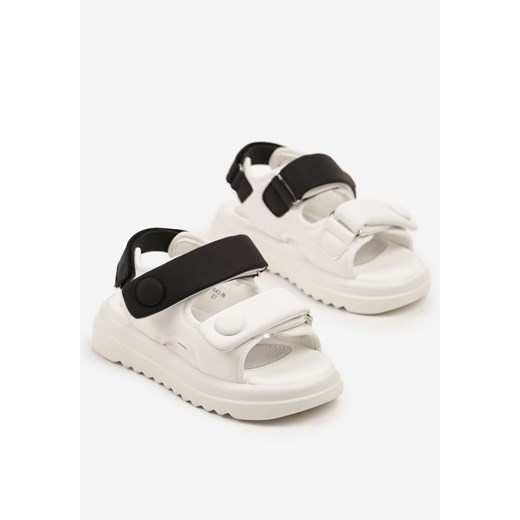 Biało-Czarne Sandały Chunky ze Skórzaną Wkładką i Zapięciem na Rzep Davionelle 27 promocja born2be.pl
