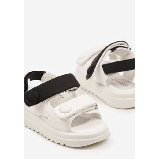 Biało-Czarne Sandały Chunky ze Skórzaną Wkładką i Zapięciem na Rzep Davionelle 29 wyprzedaż born2be.pl