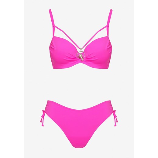 Fuksjowe Bikini Biustonosz z Aplikacją i Majtki Figi ze Ściągaczami Ulosella 46 wyprzedaż born2be.pl