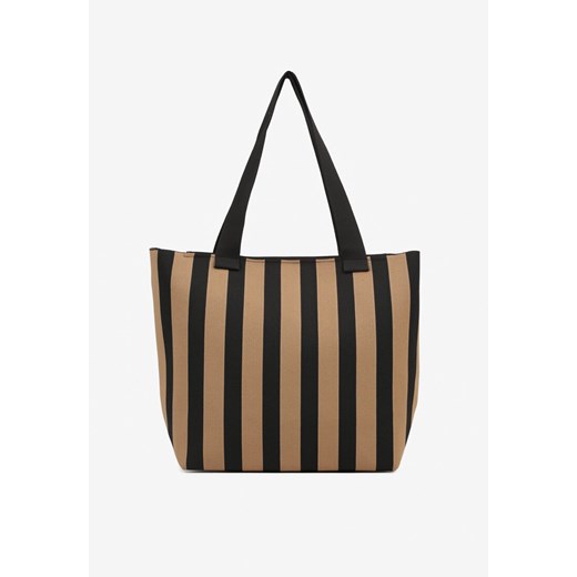 Brązowa Torebka w Paski Shopper na Suwak Salisea ze sklepu born2be.pl w kategorii Torby Shopper bag - zdjęcie 181922360