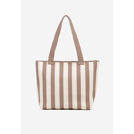 Beżowa Torebka w Paski Shopper na Suwak Salisea ze sklepu born2be.pl w kategorii Torby Shopper bag - zdjęcie 181922363