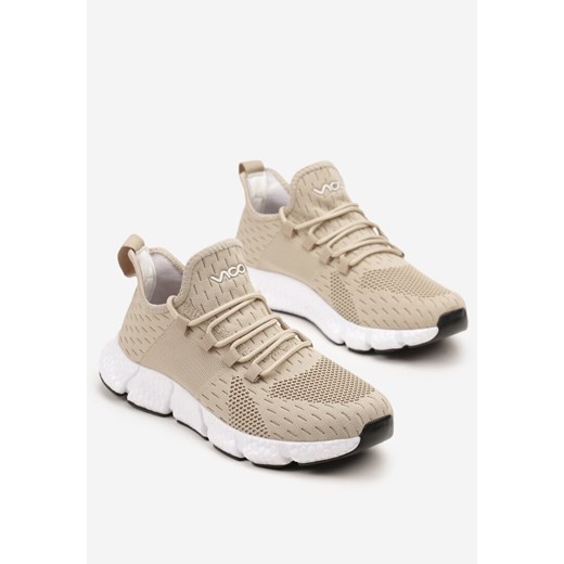 Beżowe Wsuwane Buty Sportowe Sneakersy z Siateczki na Tłoczonej Podeszwie 46 okazja born2be.pl