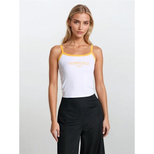 Sinsay - Bawełniany crop top z napisem Honolulu - biały ze sklepu Sinsay w kategorii Bluzki damskie - zdjęcie 181929563