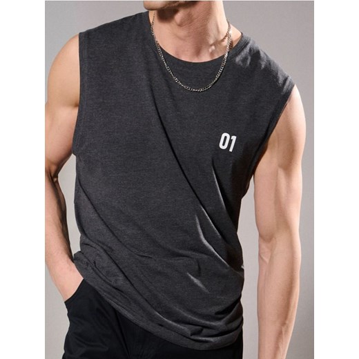 Sinsay - Tank top z nadrukiem na plecach - szary ze sklepu Sinsay w kategorii T-shirty męskie - zdjęcie 181929904