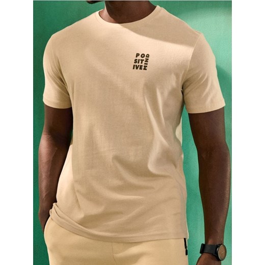 Sinsay - Koszulka z napisem - beżowy ze sklepu Sinsay w kategorii T-shirty męskie - zdjęcie 181930082