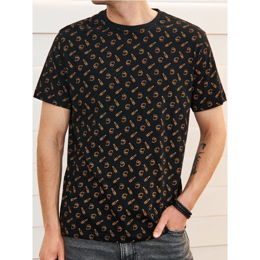 Sinsay - Koszulka z ozdobnym wzorem allover - czarny ze sklepu Sinsay w kategorii T-shirty męskie - zdjęcie 181930170