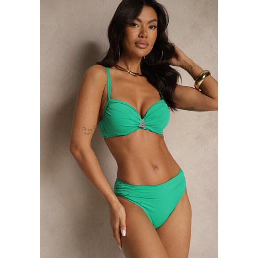 Zielone Bikini Majtki Figi Biustonosz z Trójkątną Aplikacją Natizeria ze sklepu renee.pl w kategorii Stroje kąpielowe - zdjęcie 181937763