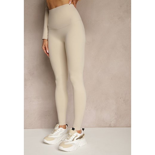 Jasnobeżowy Komplet Sportowy Legginsy i Top Typu Longsleeve Dorotia Renee XS okazyjna cena renee.pl