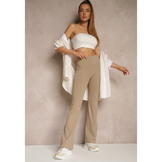 Beżowe Legginsy Dzwony High Waist Orruvana ze sklepu renee.pl w kategorii Spodnie damskie - zdjęcie 181938911