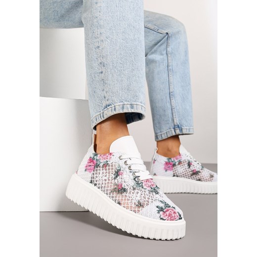 Biało-Różowe Sneakersy Vices na Platformie z Ażurową Cholewką Lumerise ze sklepu renee.pl w kategorii Buty sportowe damskie - zdjęcie 181939314