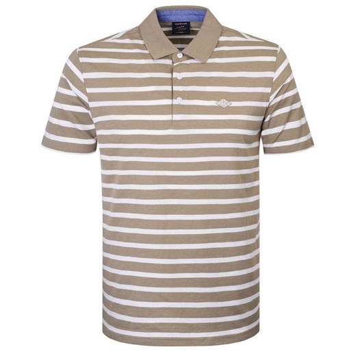 Koszulka Polo - Męska - Pako Jeans - Beżowa w Biały Prążek TSPJNSpoloHASIMIbz ze sklepu JegoSzafa.pl w kategorii T-shirty męskie - zdjęcie 181940480