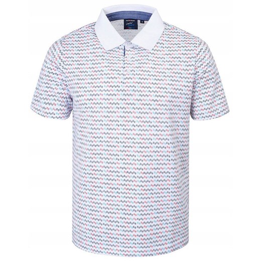Koszulka Polo - Męska - Pako Jeans - Biała w Drobny Wzór TSPJNSpoloAMERICUMbi ze sklepu JegoSzafa.pl w kategorii T-shirty męskie - zdjęcie 181940490