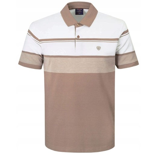 Koszulka Polo - Męska - Pako Jeans - Odcienie Beżów, Pasy TSPJNSpoloLIVERMObz ze sklepu JegoSzafa.pl w kategorii T-shirty męskie - zdjęcie 181940534