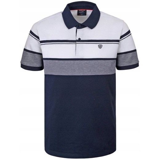 Koszulka Polo - Męska - Pako Jeans - Odcienie Granatów, Pasy TSPJNSpoloLIVERMOgr ze sklepu JegoSzafa.pl w kategorii T-shirty męskie - zdjęcie 181940540