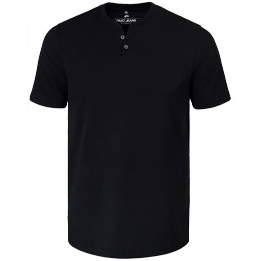 Męski T-Shirt, Dekolt z Guzikami - Pako Jeans - Czarna TSPJNSleonCZ ze sklepu JegoSzafa.pl w kategorii T-shirty męskie - zdjęcie 181940580