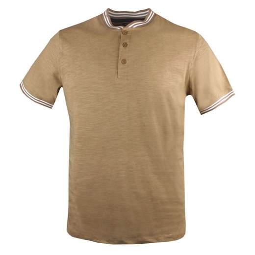 Męski T-Shirt, Dekolt z Guzikami - Pako Jeans - Kolor Beżowy TSPJNSmorlyBZ ze sklepu JegoSzafa.pl w kategorii T-shirty męskie - zdjęcie 181940591