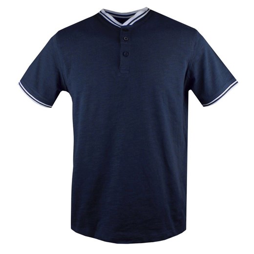Męski T-Shirt, Dekolt z Guzikami - Pako Jeans - Kolor Granatowy TSPJNSmorlyGR ze sklepu JegoSzafa.pl w kategorii T-shirty męskie - zdjęcie 181940594