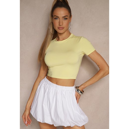 Żółty Dopasowany T-shirt z Wiskozą o Kroju Crop Top Folaviela ze sklepu renee.pl w kategorii Bluzki damskie - zdjęcie 181942962