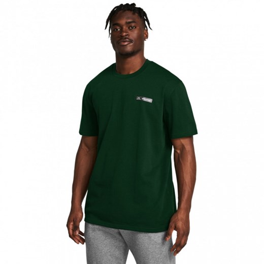 Męski t-shirt z nadrukiem Under Armour UA HW Armour Label SS - zielony ze sklepu Sportstylestory.com w kategorii T-shirty męskie - zdjęcie 181943680