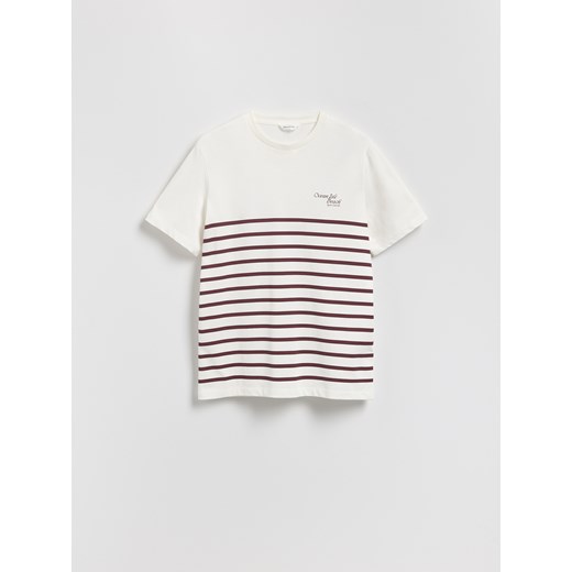 Reserved - T-shirt regular w paski - złamana biel Reserved S Reserved