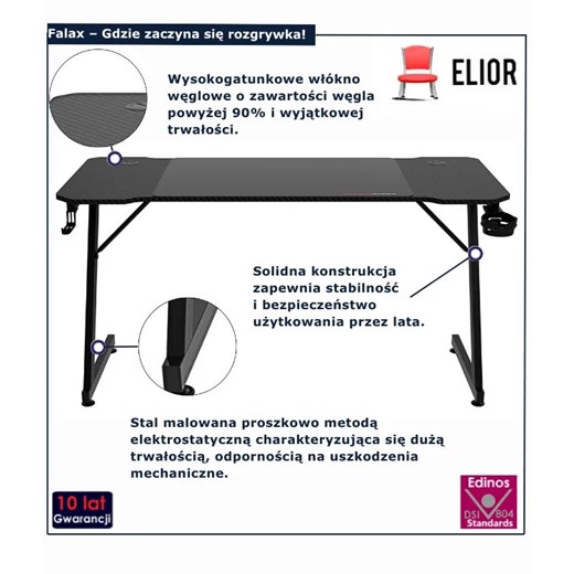 Czarne gamingowe biurko 160 cm Padasi Elior One Size Edinos.pl