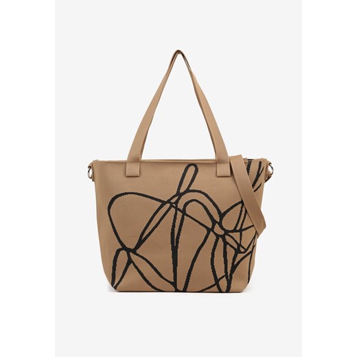 Brązowa Torebka Typu Shopper z Paskiem Crossbody w Abstrakcyjny Wzór Obelisse ze sklepu renee.pl w kategorii Torby Shopper bag - zdjęcie 181949993