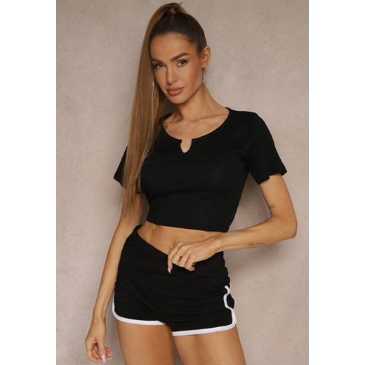 Czarny Prążkowany T-shirt z Bawełny Lirave ze sklepu renee.pl w kategorii Bluzki damskie - zdjęcie 181950204