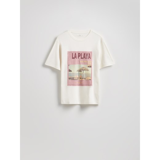 Reserved - T-shirt z nadrukiem - złamana biel ze sklepu Reserved w kategorii Bluzki damskie - zdjęcie 181950613